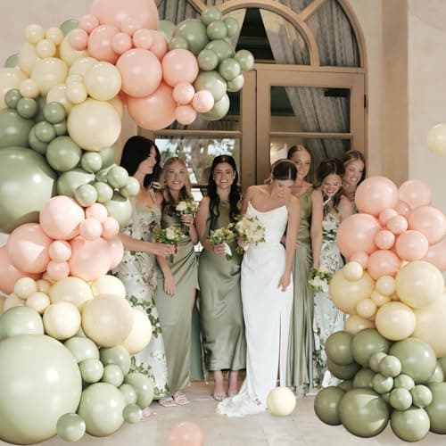 Pink and Green Balloon Arch Kit 124Pcs Sage Green Peach Ivory White Balloons Different Size for Baby Shower Wedding Bridal Shower Birthday Gender Reveal Party Decorations - Thumbnail 4
