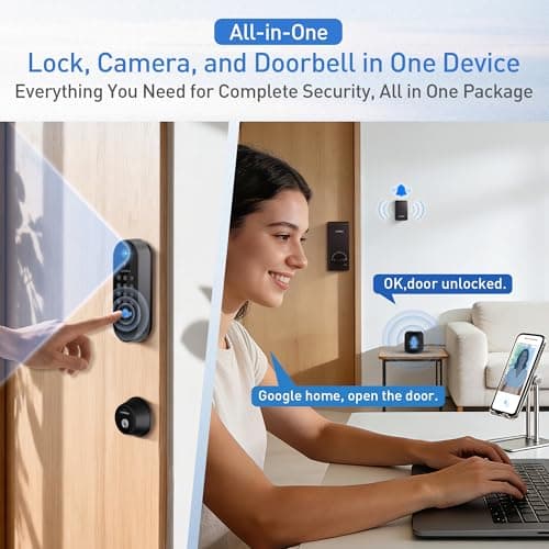 Smart Video Door Lock with 2K Doorbell Camera, Fingerprint & Keypad Keyless Entry, WiFi Deadbolt with PIR Motion Detection & Real-Time Package Alerts, App & Voice Control (Alexa & Google) - Thumbnail 2