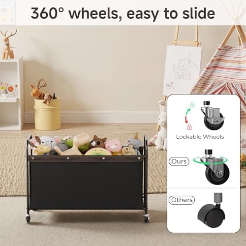 StorageWorks Toy Chest Storage with Wheels, Extra Large Kids Toy Box, Toy Storage Organizer, Metal Toybox for Bedroom, Living Room Area, Kids Room, 135L, Black - Thumbnail 3