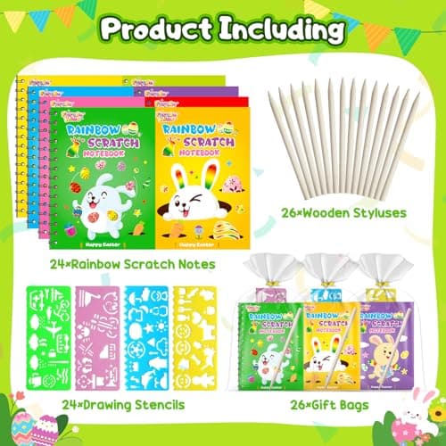 FEREDO KIDS Party Favors for Kids: 24 Pack Easter Rainbow Scratch Art Notebook Classroom School Supplies Bulk for Girls Boys Goodie Bags Stuffers, Return Gifts for Birthday Party Gift Kid Crafts - Thumbnail 3