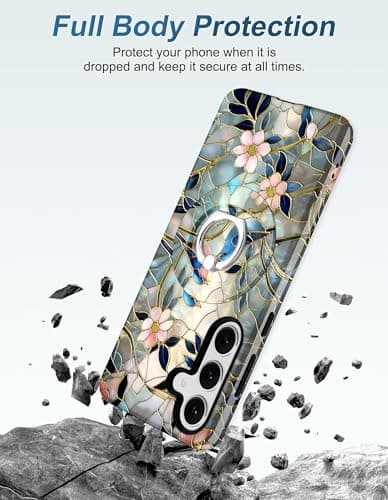 Aitipy Magnetic Phone Case for Samsung Galaxy S23 FE, Compatible with Magsafe, with Cute Stained Glass Flower Bird Stand Ring Holder Aesthetic Protective Phone Cover for Women Girls - Thumbnail 5