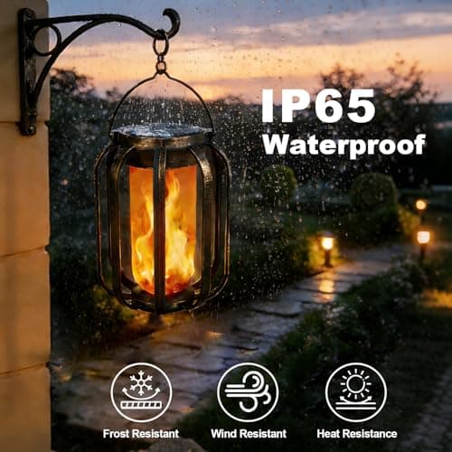 Solar Lanterns Outdoor Lights, 2 Pack Flickering Flame Garden Lights with 2 Modes Dual Charging USB & Solar, Outdoor Waterproof Hanging Lantern for Halloween Party Holiday Decor - Thumbnail 3