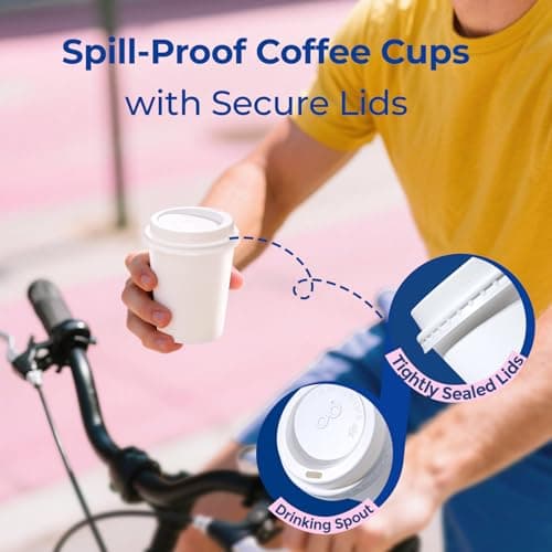 Fit Meal Prep 100 Pack 8 oz Disposable Coffee Cups with Lids, Premium Paper To Go Cups for Hot/Cold Beverages, Leak Proof Travel Cups for Cold/Hot Beverage, Office (White Lids) - Thumbnail 4