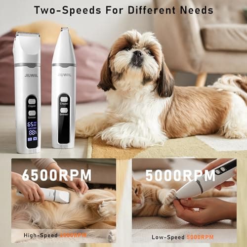JIUWIIL Dog Clippers for Grooming, 4 in 1 Dog Grooming Kit Hair Clipper with LCD Display, Dog Trimmer for Grooming, Dog Hair Trimmer for Paw Nail Grinder,Shaver Grooming Supplies for Pet Cats Dogs - Thumbnail 2