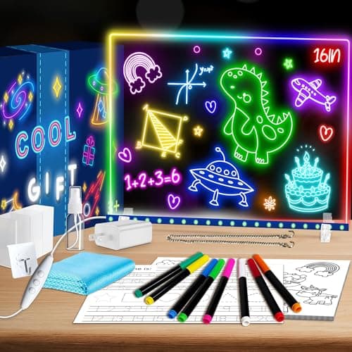 16" Led Drawing Board for Kids with 18 Tracing Pages - 4 Modes & Acrylic Led Note Board with 7 Colors, Light up Magic Boards for Art, Birthday & Valentines Day Gifts for Teenage Girls & Boys, Blue - Image 1