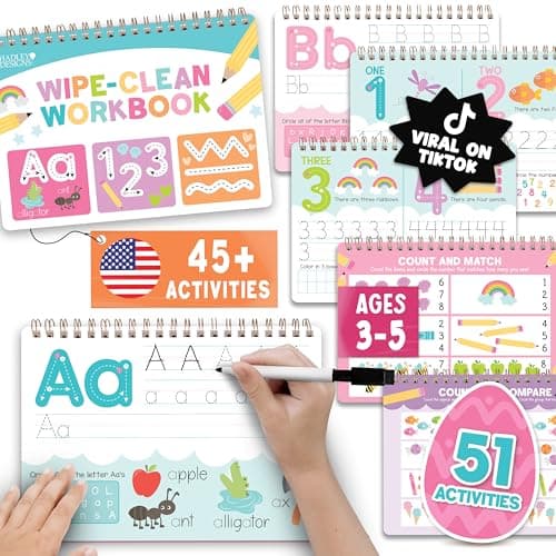 Hadley Designs ABC Tracing Books for Kids Ages 3-5 - Preschool Learning Activities, Dry Erase Writing Practice for Kids, Reusable Alphabet Letter Tracing Pre K Workbooks Age 4-5, Easter Gifts for Kids - Image 1