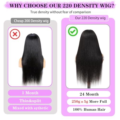 RUNBUY 26Inch Straight Wigs Human Hair 13x6 Real frontal Wig 220 Density HD Lace Front Wigs Human Hair Pre Plucked Straight Human Hair Wig for Women Natural Black No Synthetic Fiber True to Length - Thumbnail 2