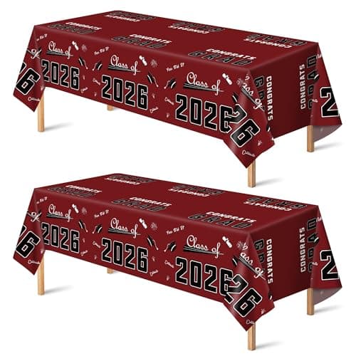 OHOME Maroon Graduation Decorations Class of 2026 - Graduation Party Decorations 2026 - Disposable Plastic Tablecloth for Class of 2026 Decorations Party Favors Supplies Banner,54" X 108",2 Pack - Image 1