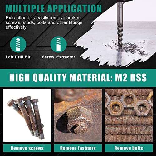 COMOWARE 10pcs Screw Extractor, Broken Bolt Extractor Kit, Left Hand Drill Bit Set, Cobalt Steel, 5pcs Left Handed Drill Bits (5/64" - 19/64") & 5pcs Easy Out Screw Extractor Set (#1 - #5) - Thumbnail 5