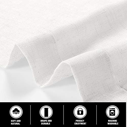 PrinceDeco White Linen Curtains 108 Inch Length 2 Panels Set, Rod Pocket Curtains for Living Room, Light Filtering Curtains for Bedroom/Living Room Energy Saving Vertical Drapes - Thumbnail 6