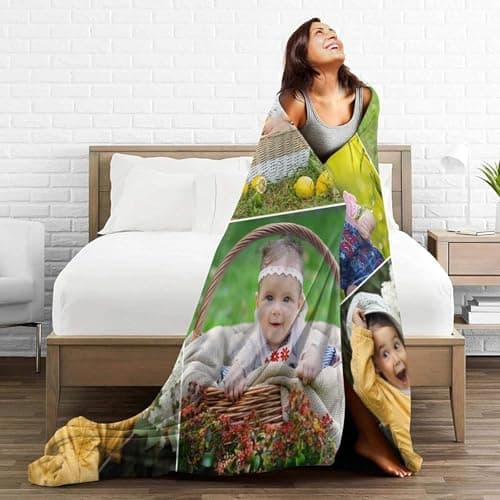 Ships Next Day . Custom Blanket with Photos Text Customized Blanket Personalized Flannel/Sherpa Throw Blankets for Adult Kid Birthday Christmas Halloween Fathers Mothers Valentines Gift - 50"x 60" - Thumbnail 5