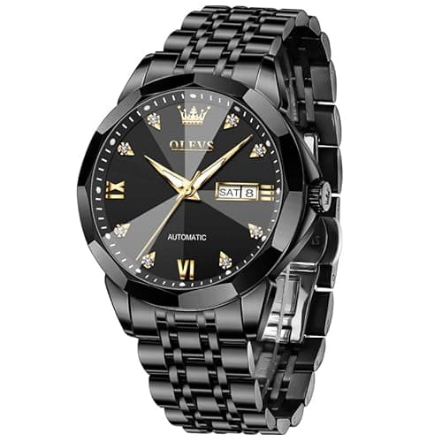 OLEVS Watch Men Fashion Luxury Black Large Mechanical Watches for Men Classic Stainless Steel Waterproof Mens Watch Classic Dress Automatic Day Date Self Winding Men's Watches Relojes para Hombres - Image 1