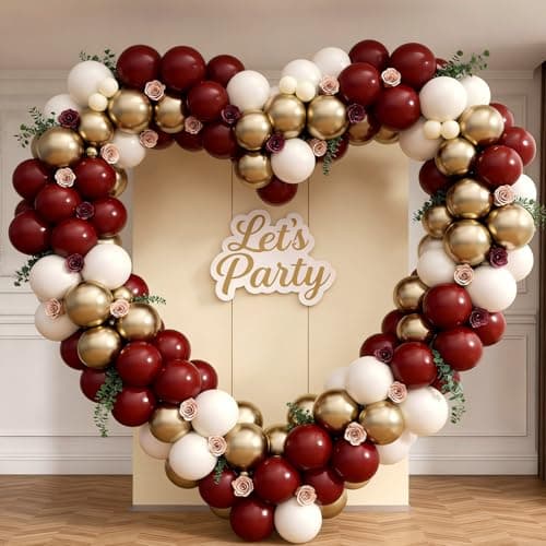 160Pcs Burgundy Balloon Garland Arch Kit with Burgundy Maroon Sand White Metallic Gold Nude Balloons for Bridal Shower Wedding Graduation Birthday Party Decorations - Thumbnail 4