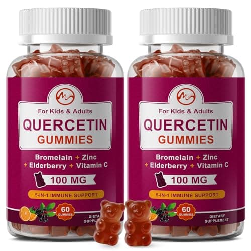 M inch (2 Pack) Quercetin Gummies with Bromelain, Elderberry, Zinc and Vitamin C - Chewable Quercetin 100mg Supplement for Immunity, Allergy, Aging Support - Vegan Gummies for Adult & Kid - Image 1