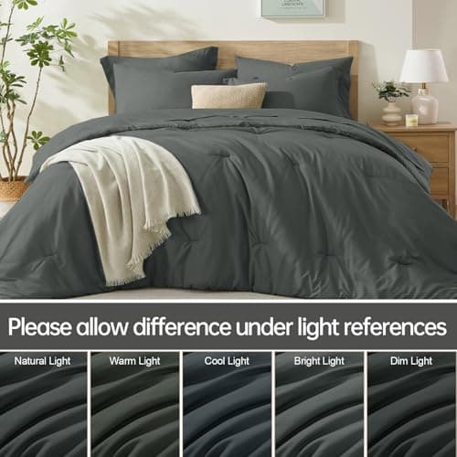 Homelike Moment King Size Comforter Set 7 Piece, Grey Bed in a Bag King Size Bed Set Lightweight and Machine Washable - Thumbnail 6