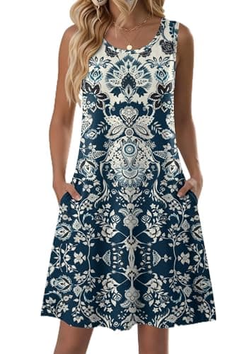 Zeagoo Casual Summer Dresses for Women A-Line Dress Petite Tank Dress Sleeveless Casual Floral Tshirt Dresses Modest Flowy Beach Sundress - Image 1
