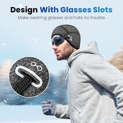 Bodvera Skull Cap Helmet Liner with Eyeglasses Holes,Ear Warm Cycling Cap,Thermal Head Cap for Men & Women in Winter. Grey - Thumbnail 3