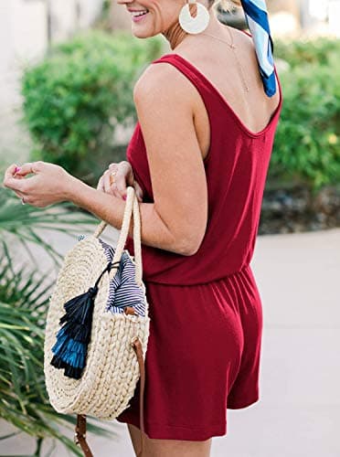 REORIA Womens Casual Summer One Piece Sleeveless Tank Top Playsuits Workout Yoga Short Jumpsuit Beach Rompers Plus Size Burgundy X-Large - Thumbnail 4