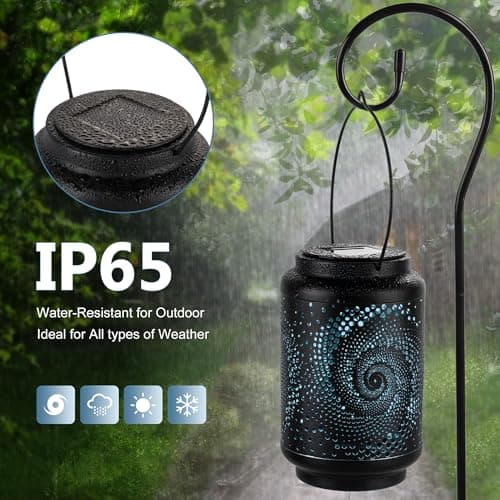 Solar Lanterns Outdoor Waterproof - 7.8" x 4.7" Solar Light for Outside with Blue Spiral, Pathway Landscape Lights for Garden, Patio, Backyard, Porch, Lawn, Cool Gifts for Women, Mom - Thumbnail 4