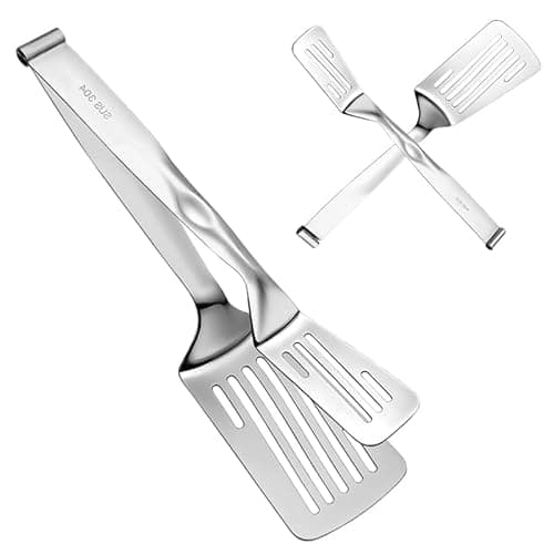 Professional 2-in-1 Spatula Tongs, Detachable 304 Stainless Steel Kitchen Tongs for Cooking, Heavy Duty Meat Spatula for Flipping Steak, Fish, Eggs, Dishwasher Safe, 10.2 Inches