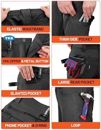 DURAWERK Men's 4-Way Stretch Cargo Pants, Work Pants, Durable Tactical Pants, Lightweight EDC Hiking Pants, Multi Pockets Hunting Pants for Outdoor Traveling Camping Fishing (Black, 38WX32L) - Thumbnail 5