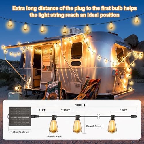 Skoiuc 100FT Solar String Lights Outdoor Waterproof with Remote & Timer, LED Shatterproof ST38 Bulbs, USB & Solar Powered Patio Lights for Backyard, Porch, Garden, Wedding, Christmas Decor - Thumbnail 2