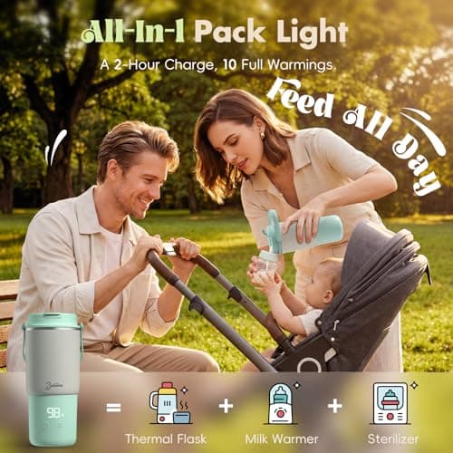 Portable Bottle Warmer for Travel, 120W Fast Heating, Easy to Clean& 8-Temperature Portable Milk Warmer for Babies and Infants,24-Hour Keep-Warm for Baby Formula, Breast Milk & Waterm,Green - Thumbnail 4