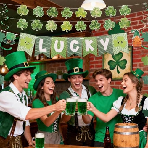 St Patricks Day Decorations,Pre-Assembled Saint Patricks Day Decorations Office Party,Shamrock Lucky Banner Garland Hanging Swirls St. Patrick's Day Decoration,Irish St Patricks Day Decor Accessories - Thumbnail 4