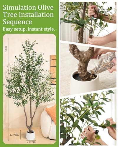 Sillaff Olive Tree 7FT Fake Tree Large Artificial Tree Indoor Faux Plants with Pot, Nearly Natural Olive Branches and Fruits for Living Room Home Office Decorations - Thumbnail 5