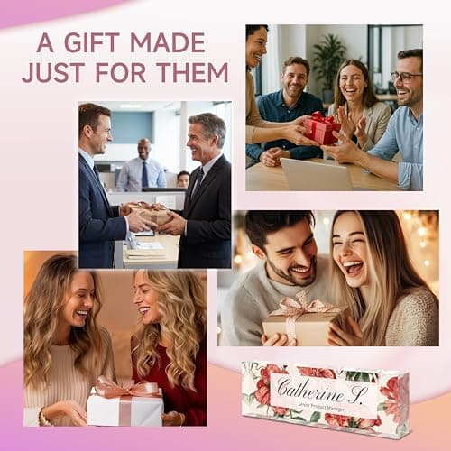 Personalized Desk Name Plate with Floral Art, Custom Acrylic Nameplate for Office Decor, Unique Employee Appreciation Gift, Professional Name Sign for Boss, Teacher, Nurse & Coworker. - Thumbnail 5