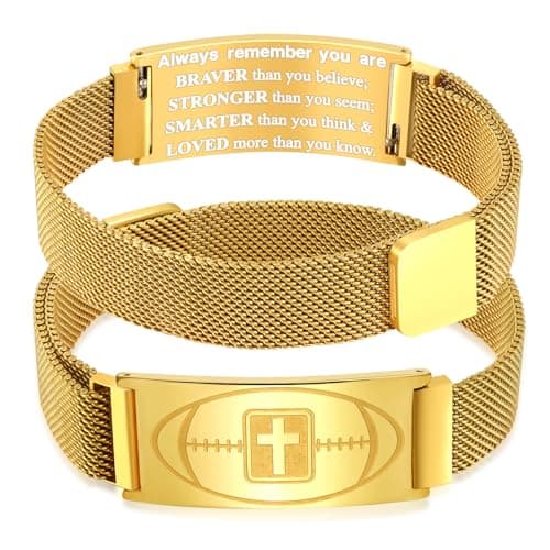 GLEZZA Football Bracelet Jewelry Gifts,Faith Cross Bracelets for Men Jewelry Gift Religious Baptism Easter Gifts for Teens Teams Son Grandson Brother,Adjustable Size