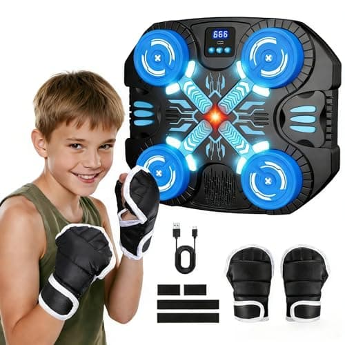 faentwc Boxing Machine with Music for Kids Sports Toy-3 Game Modes & 14 Levels, 4 5 6 7 8 9 10 Year Old Boy Girl Toys Birthday Gifts, Wall Mounted Bluetooth Punching Target with Scoring & Gloves - Image 1