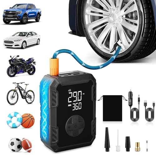 Tire Inflator Portable Air Compressor – Wireless & 12V Dual Power, Auto Shut-Off, Digital Display, Fast Inflation & LED Light, for Car, Bike, Sports & Travel - Image 1