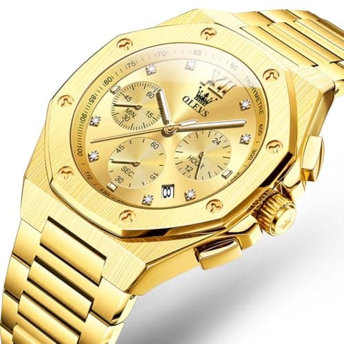 OLEVS Gold Watches for Men Luxury Stainless Steel Dress Large Face Wrist Waterproof Quartz Analog Mens Watch Chronograph Octagonal Dial Luminous Watches for Men Relojes para Hombres - Thumbnail 2