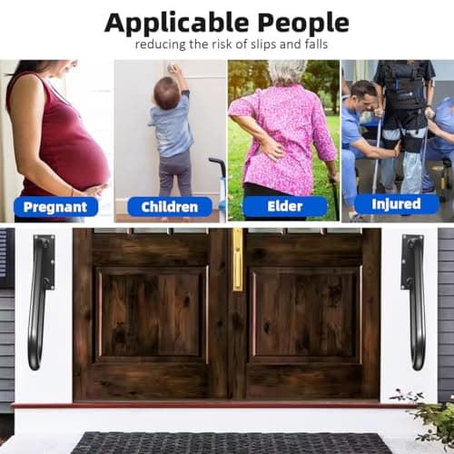 Handrails Wall Mount Stair Safety Handle Non-Slip Step Metal U-Shape Grab Yard Mounted Garage Porch Garden Hand Railings Powder Coated Heavy Duty Indoor or Outdoor Safe Bars (2 Pack) - Thumbnail 6