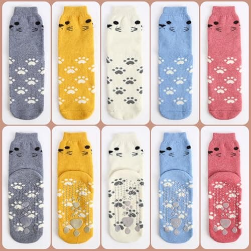 Non Slip Socks for Women with Grips Thermal Winter Warm Thick Cozy Cabin Crew Comfy Anti Skid Slipper Socks Gifts for Women - Thumbnail 6