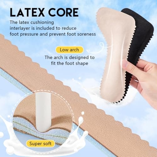 XINIFOOT High Heel Inserts for Women, 4 Pairs 3/4 Invisible Self-Adhesive Cushion Insoles with Low Arch Support, Prevent Foot Slipping for Dress Shoes, Sandals, Flats & Boots (Black + Beige) - Thumbnail 6