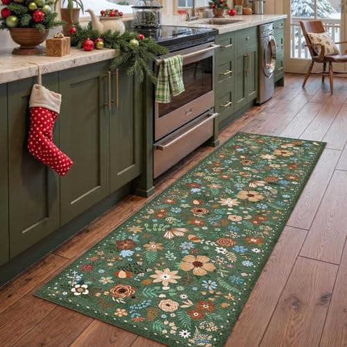 HiChiclife Runner Rug, Floral Rug, Long Rug for Hallway Kitchen,2'x 8',Green - Image 1