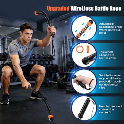 Cordless Battle Ropes with Adjustable Resistance Springs - Weighted Ropeless Battle Rope for Home Gym Exercise, Portable Workout Equipment for Strength Training & Cardio Fitness - Thumbnail 2