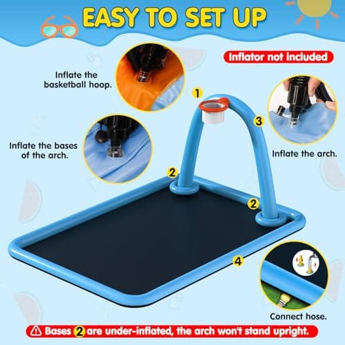 Instraella Splash Pad for Kids, 110 x 91'' Large 2-in-1 Sprinkler Mat with Basketball Hoop, Inflatable Splash Pad for Backyard Outdoor Water Play, Summer Water Toys for Boys and Girls - Thumbnail 6