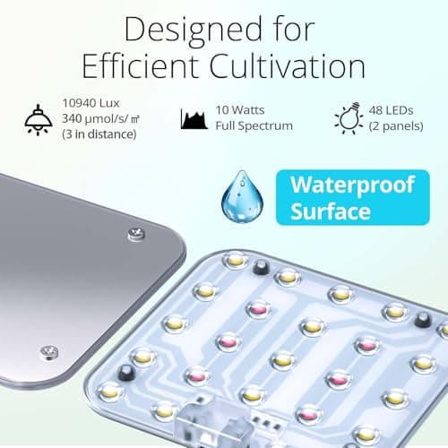 DOMMIA Full Spectrum LED Grow Light for Indoor Plants, 2 Panels 10W with 6/12/16h Timer Dimmable Plant Lights for Flower Veg Plant Growth USB, Warm White, 1-Pack - Thumbnail 4