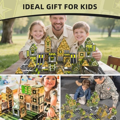GobiDex Magnetic Tiles Army Toys, Military Magnetic Building Blocks for Kids 3-5 4-8 Girls Boys Toys Age 4-6 6-8, STEM Sensory Army Men Toddler Birthday Gifts for 3+ Year Old Kids Toy - Thumbnail 2