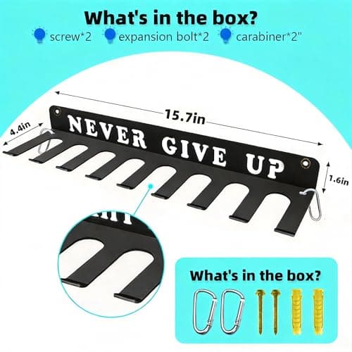 Conwithna Baseball Softball Bat Holder Wall Mount Storage Rack Metal Hanger Home Field Organizer Equipment Sports Hook Hanging Holds 14 Bats Carabiners Included Never Give UP - Thumbnail 6