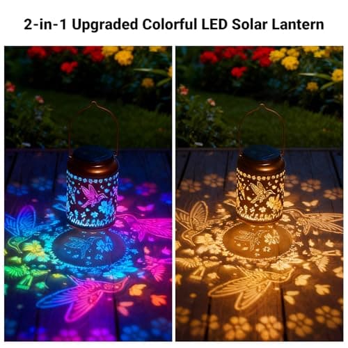 Solar Lanterns Outdoor Waterproof Hummingbird Garden Decor, Birthday Gifts for Women Mom Grandma Seniors, Metal Hanging Lanterns Decorative Colorful LED Lights for Lawn, Yard, Patio, Backyard, Porch - Thumbnail 2