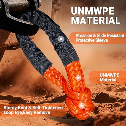 DAJOUJS Synthetic Soft Shackle Rope 1/2 x 22 Inch Orange Recovery Tow Shackles with Red Snatch Recovery Ring 56,000lbs Breaking Strength Offroad Soft Shackle Recovery Kit for Off-Road ATV UTV Vehicles - Thumbnail 3