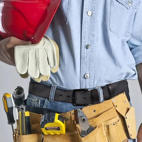 OZNDAS Men's Leather Belt Full Grain Leather Belts for Men Handmade Real Solid Top-Grain Leather Heavy-Duty Work Belt Gifts Grey Leather Belt for Wasit 40"-43" - Thumbnail 5