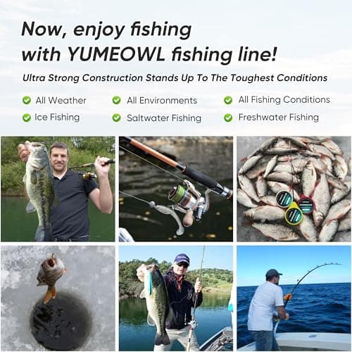 YUMEOWL Braided Fishing Line, Cost Effective,Zero Stretch,Abrasion Resistant,Braided Line, 4 Strand, Ocean Blue, 1093YDS, 20LB, 0.18MM - Thumbnail 6