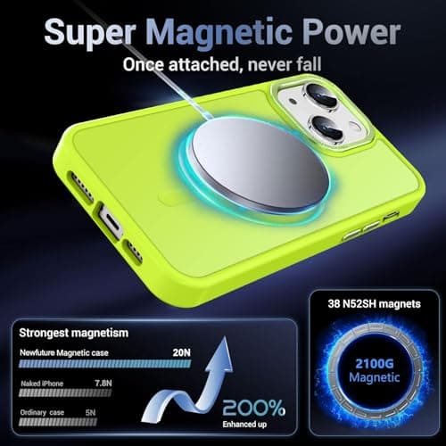 Newfuture Designed for iPhone 13 Case & iPhone 14 Case with Magnetic [13 FT Military Drop Protection] [Compatible with Magsafe] Slim Shockproof with Anti-Fingerprint Phone Case, Fluorescent Green - Thumbnail 3