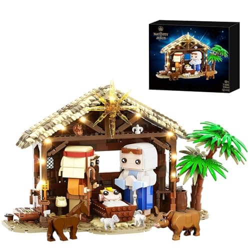 Jesus Nativity Building Set with Lights, 1000PCS Nativity Blocks Compatible with Lego, Holy Family & Animals, Great Easter, Christian, Birthday Gift for Kids Adults - Image 1