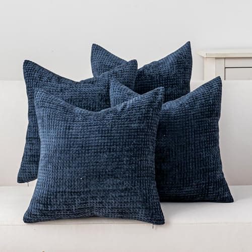 Cushonix Pack of 4 Throw Pillow Covers 18x18 inch Navy Blue Boho Cushion Covers Decorative Farmhouse Pillow Covers for Couch Bed Sofa Living Room Home Decor Soft Square Pillowcase